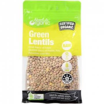 Organic Lentils Green (Whole) (GF/Vegan), 400g Absolute