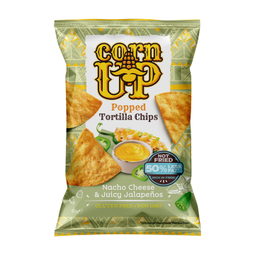 CornUP! Popped Tortilla Chips, Nacho Cheese and Juicy Jalapenos 60g
