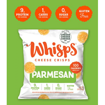 Whisps Parmesan All-Natural Cheese Crisps – Great Tasting Healthy Snack - Keto Friendly – High Protein – Low Carb – Gluten & Sugar Free 18g