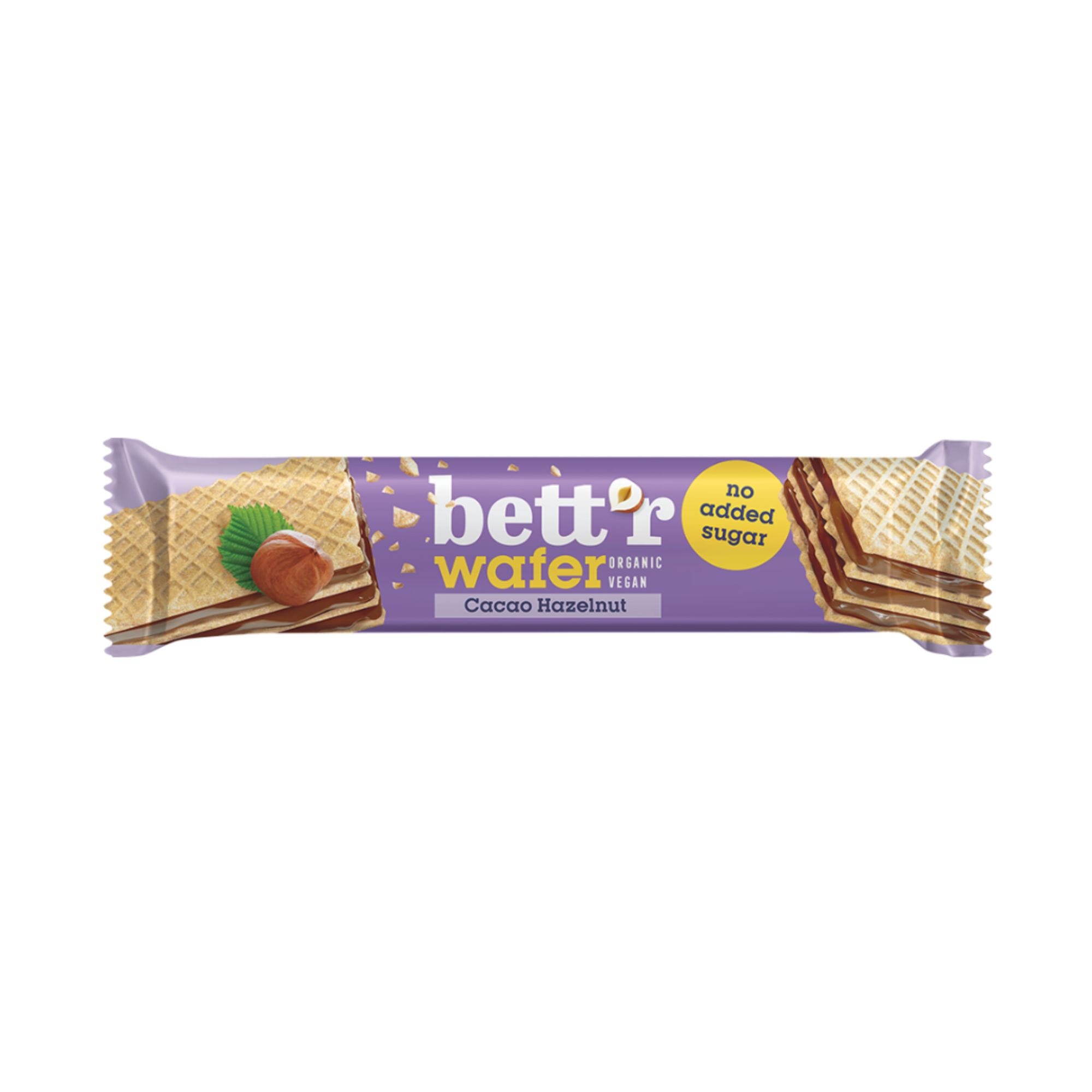 Bettr20Organic20Wafer20with20Hazelnut20and20Cocoa20Cream20No20Added20Sugar2030g.jpg Bett'r Organic Wafer with Hazelnut and Cocoa Cream No Added Sugar 30g - Image 1