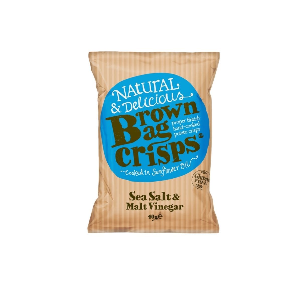 Brown Bag Crisps Sea Salt & Malt Vinegar 40g Brown Bag Crisps Sea Salt and Malt Vinegar 40g – artisan hand-cooked potato crisps
