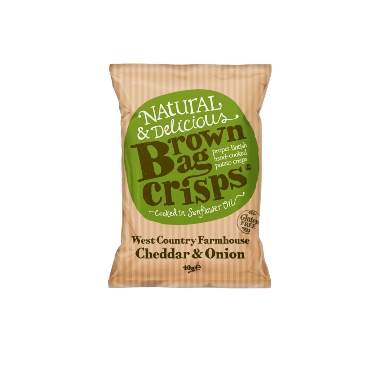 Brown Bag Crisps West Country Farmhouse Cheddar and Onion 40g Brown Bag Crisps West Country Farmhouse Cheddar and Onion 40g โ artisan hand-cooked potato crisps