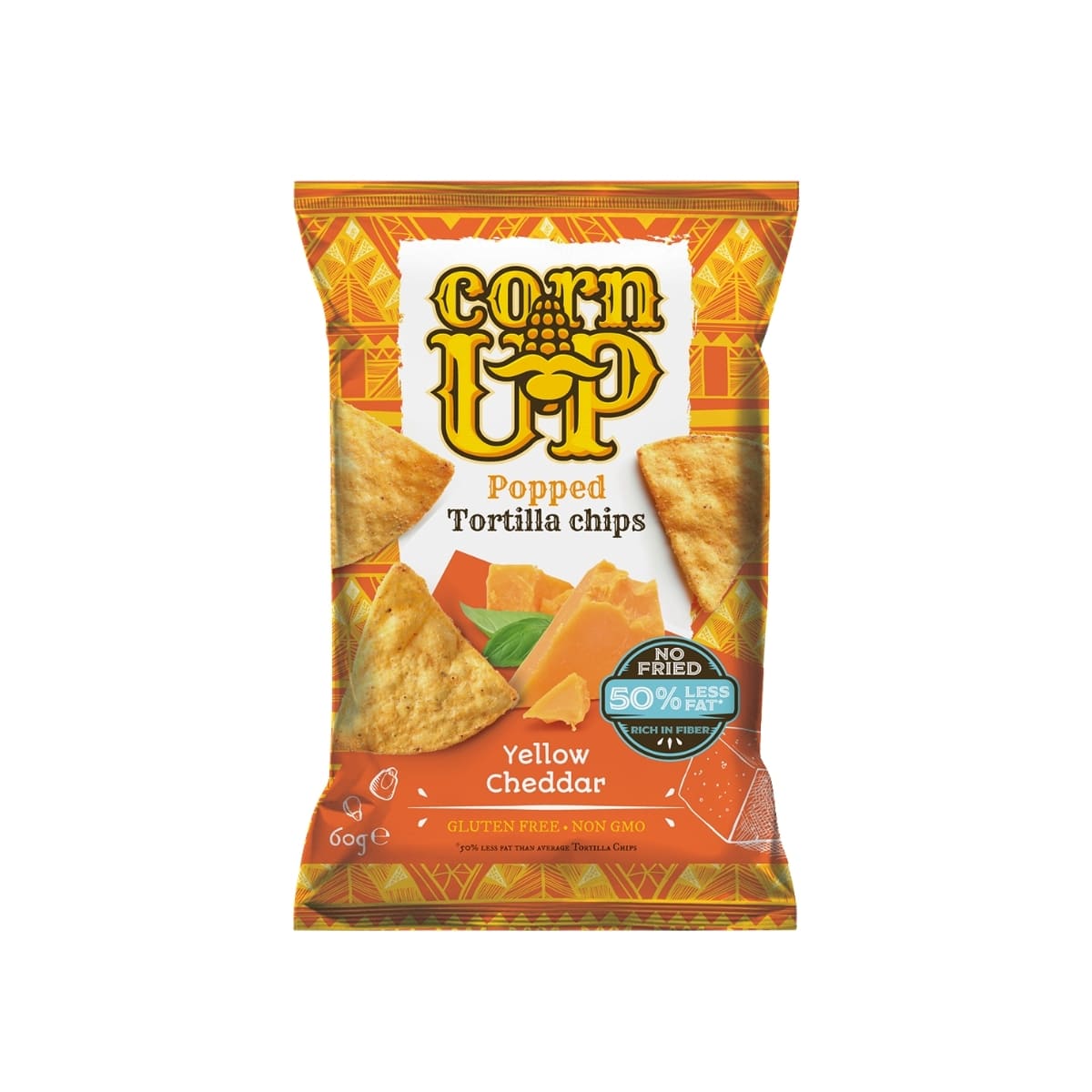 CornUP! Popped Tortilla Chips Yellow Cheddar 60g CornUp! Popped Tortilla Chips Yellow Cheddar 60g – light air-popped corn snack