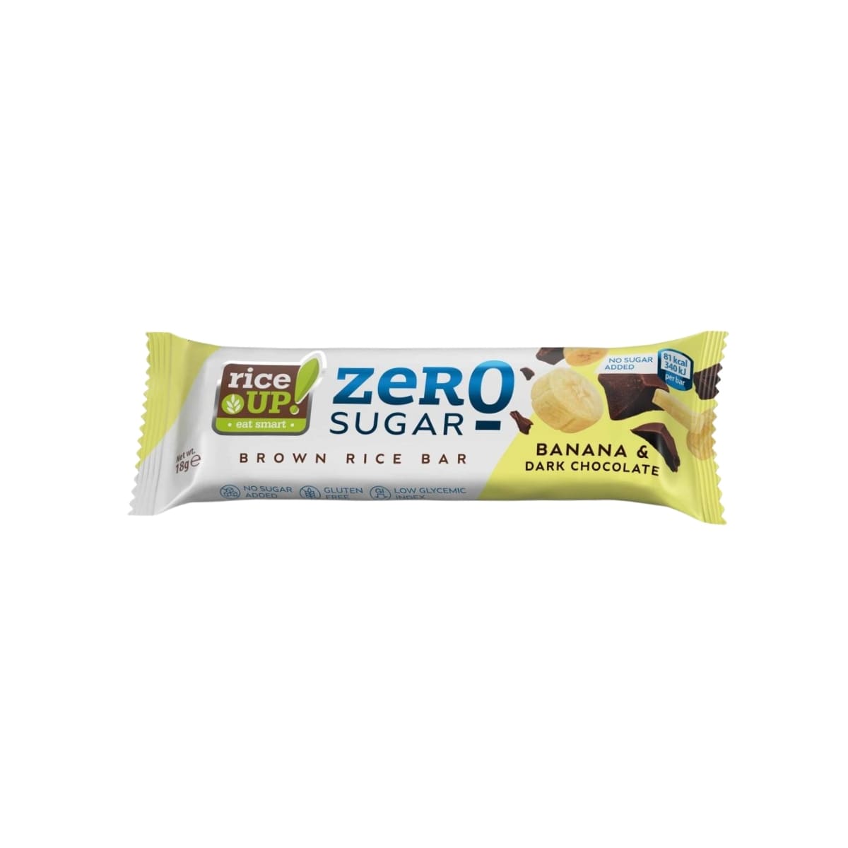 RiceUP! Zero Sugar Brown Rice Bar Banana and Dark Chocolate 18g RiceUp! Zero Sugar Brown Rice Bar Banana and Dark Chocolate 18g – healthy low sugar snack bar