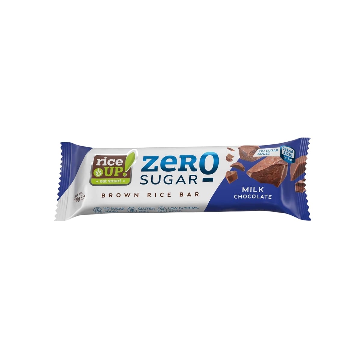 RiceUP! Zero Sugar Brown Rice Bar Milk Chocolate 18g RiceUp! Zero Sugar Brown Rice Bar Milk Chocolate 18g – healthy low sugar snack bar