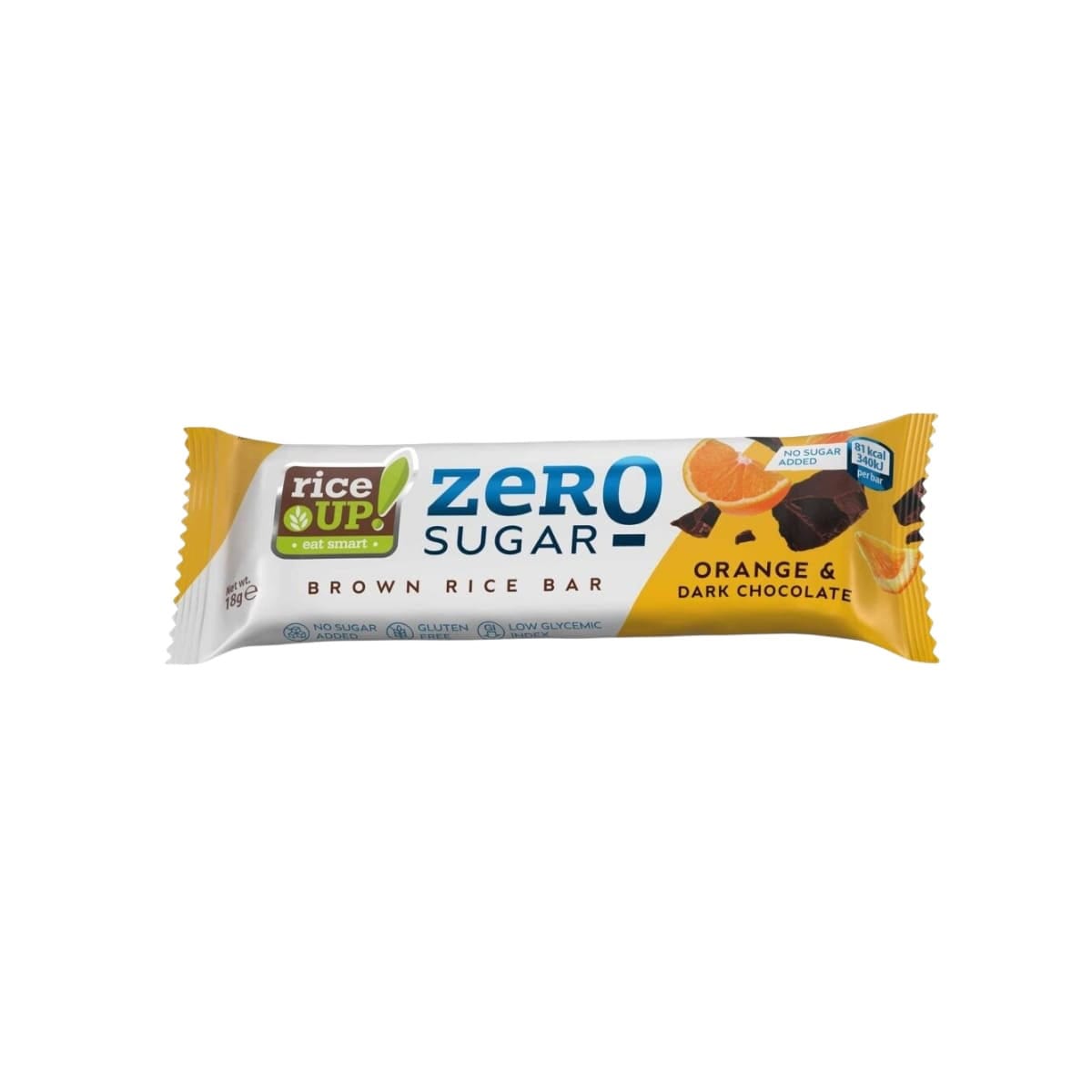 RiceUP! Zero Sugar Brown Rice Bar Orange and Dark Chocolate 18g RiceUp! Zero Sugar Brown Rice Bar Orange and Dark Chocolate 18g – healthy low sugar snack bar