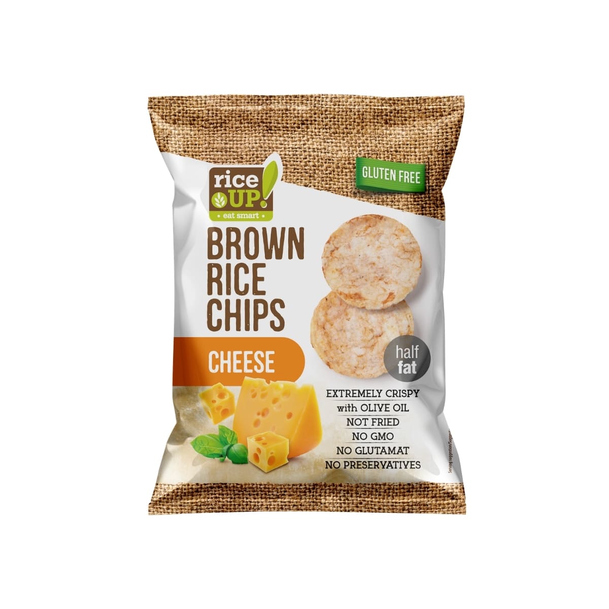 RiceUP! Brown Rice Chips Gluten-Free Cheese 25g RiceUp! Brown Rice Chips Gluten-Free Cheese 25g โ light crispy gluten-free snack chips
