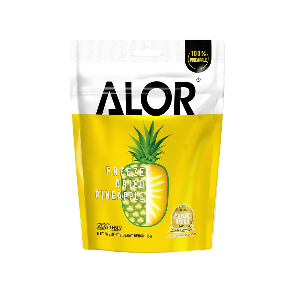 Alor Freeze Dried Pineapple 15g Alor Freeze Dried Pineapple 15g – light crunchy freeze-dried tropical pineapple snack