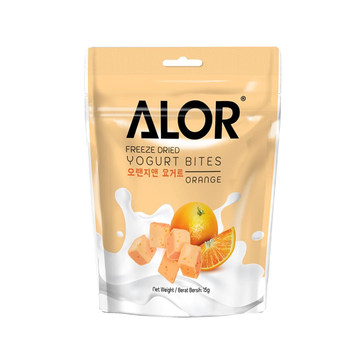 Alor Freeze Dried Yogurt Bites Orange 15g Alor Freeze Dried Yogurt Bites Orange 15g – light crunchy freeze-dried yogurt snack