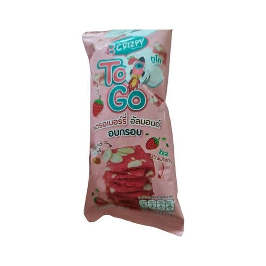 B CRIZPY TO GO, Crispy Brownie Strawberry Almond - 20 g B CRIZPY TO GO Crispy Brownie Strawberry Almond 20g โ crispy chocolate brownie snack