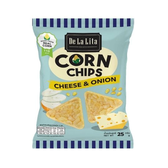 De La Lita Corn Chips Cheese & Onion Flavor 25g De La Lita Corn Chips Cheese and Onion Flavor 25g โ crunchy corn chips with cheese and onion