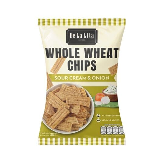 De La Lita Whole Wheat Chips Sour Cream & Onion Flavor 30g De La Lita Whole Wheat Chips Sour Cream and Onion Flavor 30g โ whole grain chips with sour cream and onion