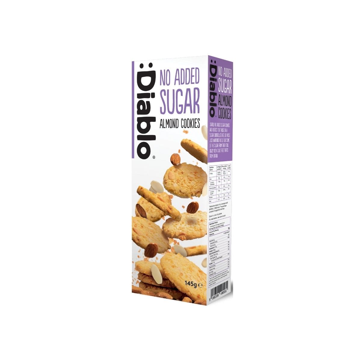 Diablo NAS Almond Cookies Diablo No Added Sugar Almond Cookies Sweetened with Maltitol 145g โ low sugar almond flavour cookies