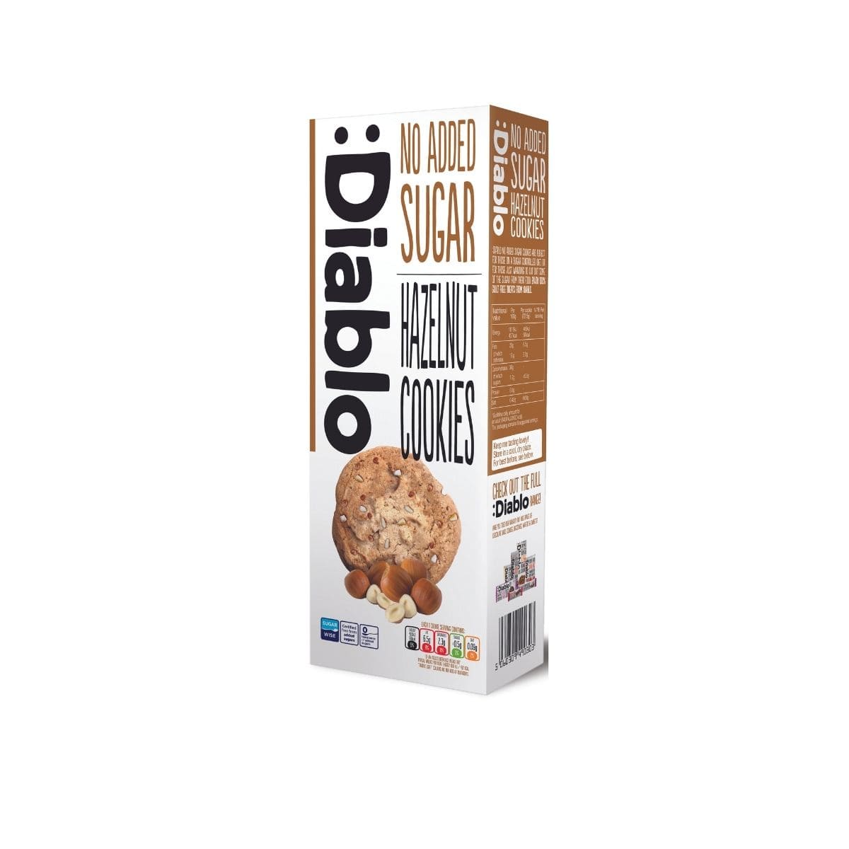 Diablo NAS Hazelnut Cookies Diablo Sugar-Free Hazelnut Cookies Sweetened with Maltitol 135g – low sugar hazelnut flavour cookies