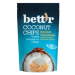 Bett'r Organic Coconut Chips Salted Caramel 40g – crispy organic coconut snack with rich salted caramel flavour