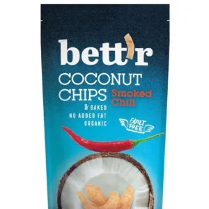 Bett'r Organic Coconut Chips Smoke Chilli 40g – crunchy organic coconut chips with smoky spicy chilli taste